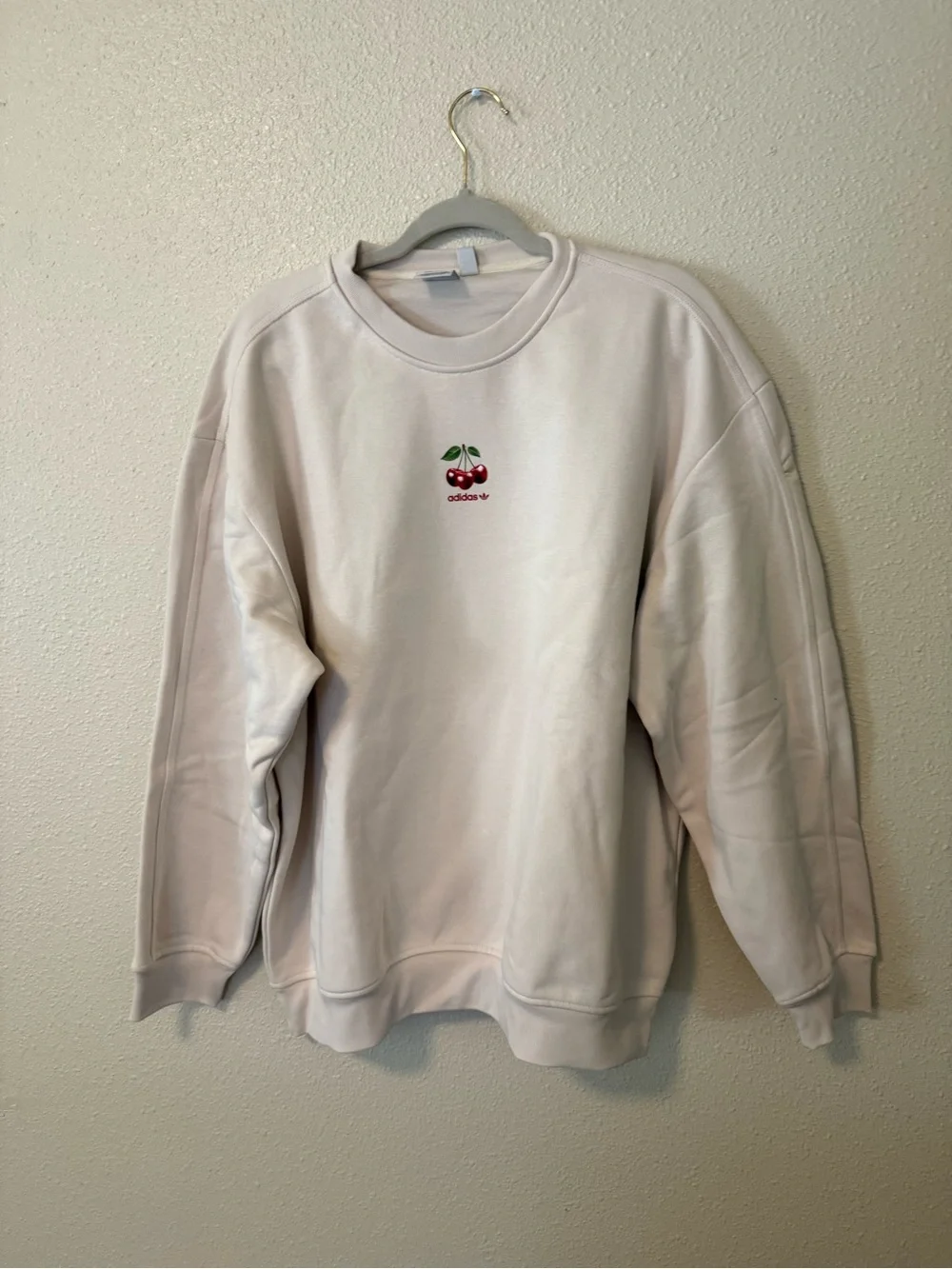 adidas Cream Crewneck Sweatshirt with Embroidered Cherry